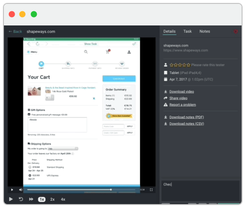 Screenshot of UserBrain usability testing platform