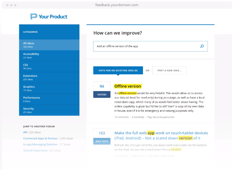 Screenshot of UserVoice usability testing platform
