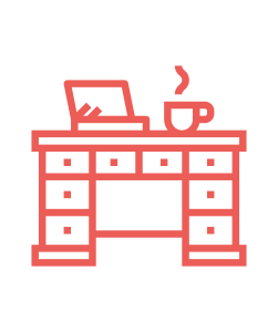 icon of a desk with a laptop and mug