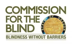 Oregon Commission for the Blind logo with the words Blindness without Barriers