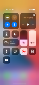 Screenshot of the open Control Center on an iPhone, with the Screen Recording icon visibly selected..