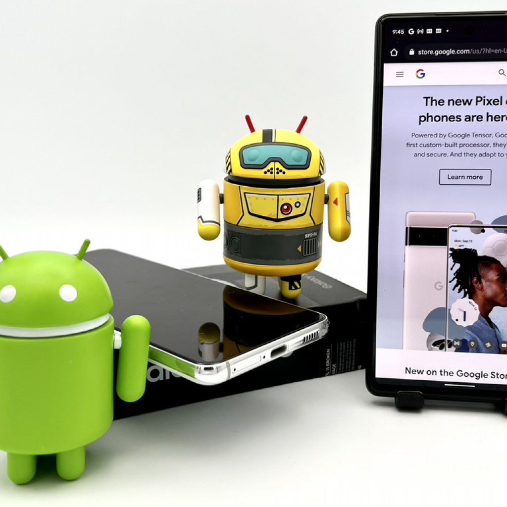 Android smartphones with Android figurines