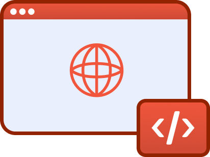 Illustration of a browser window with an icon representing 'code' implying that it is being emulated.